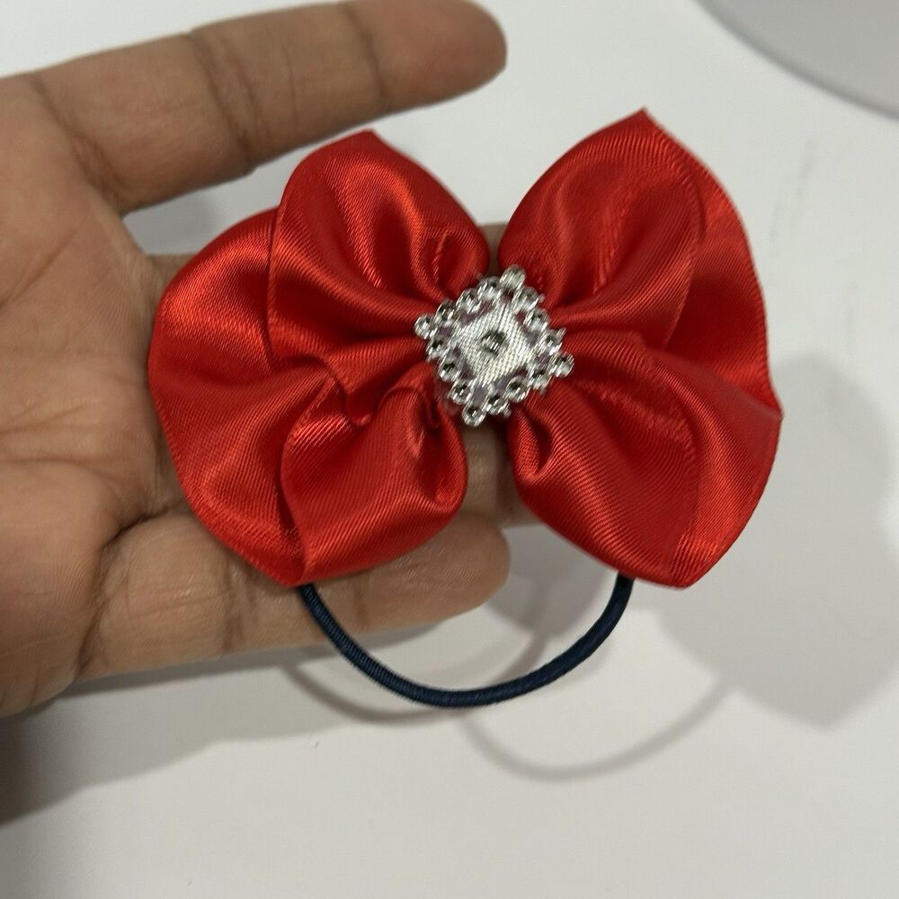Hair Bow Set 2 Ponytail For Girls Red 2.5x3 Inch New - Picture 9 of 9